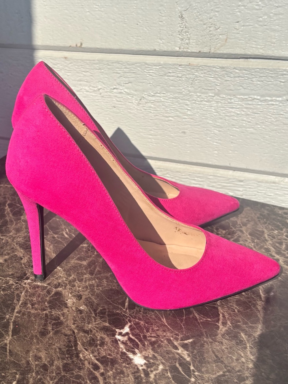 Qupid Fuchsia Suede Pointed-Toe Stiletto Pumps